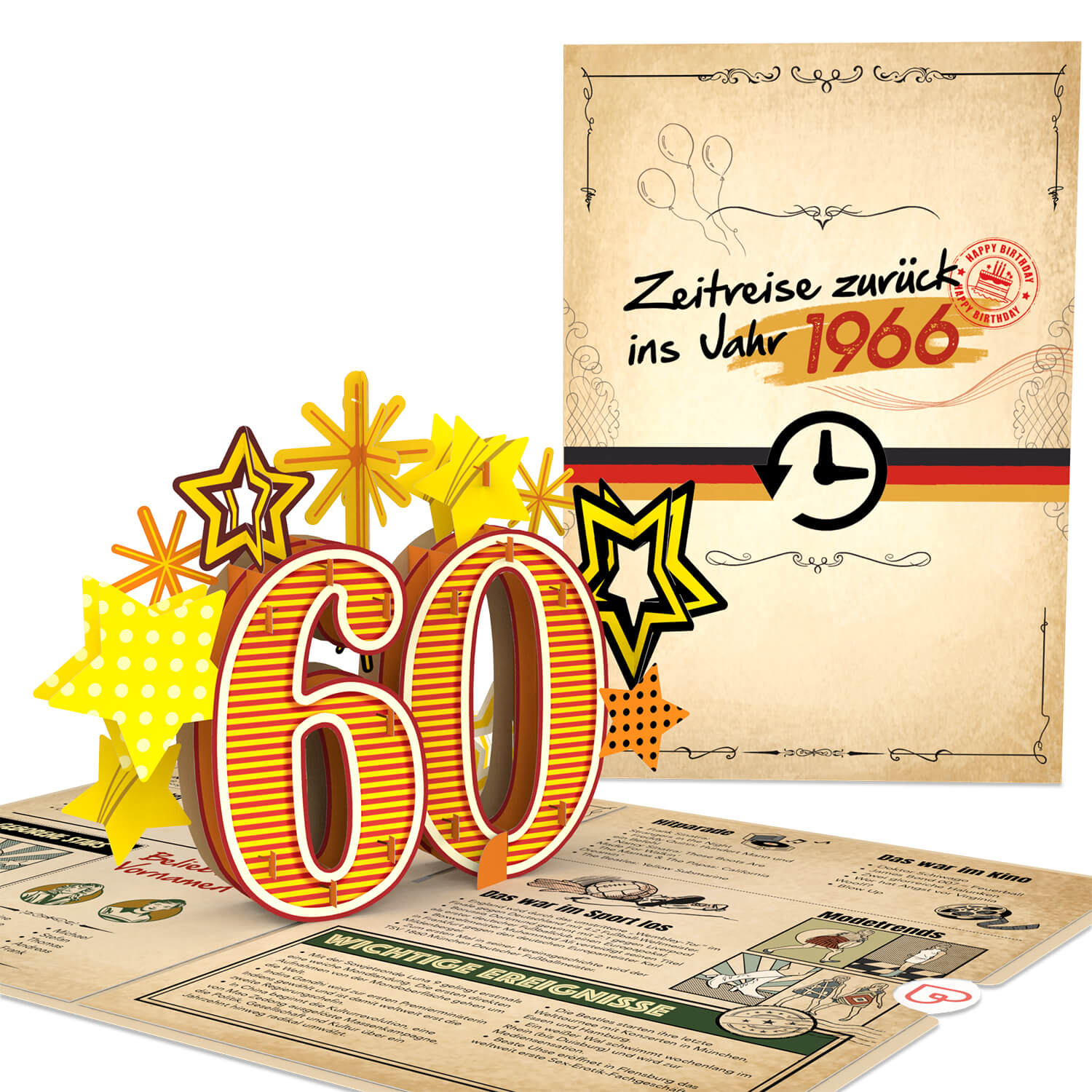 Zurück ins Jahr 1966 Pop-Up Karte