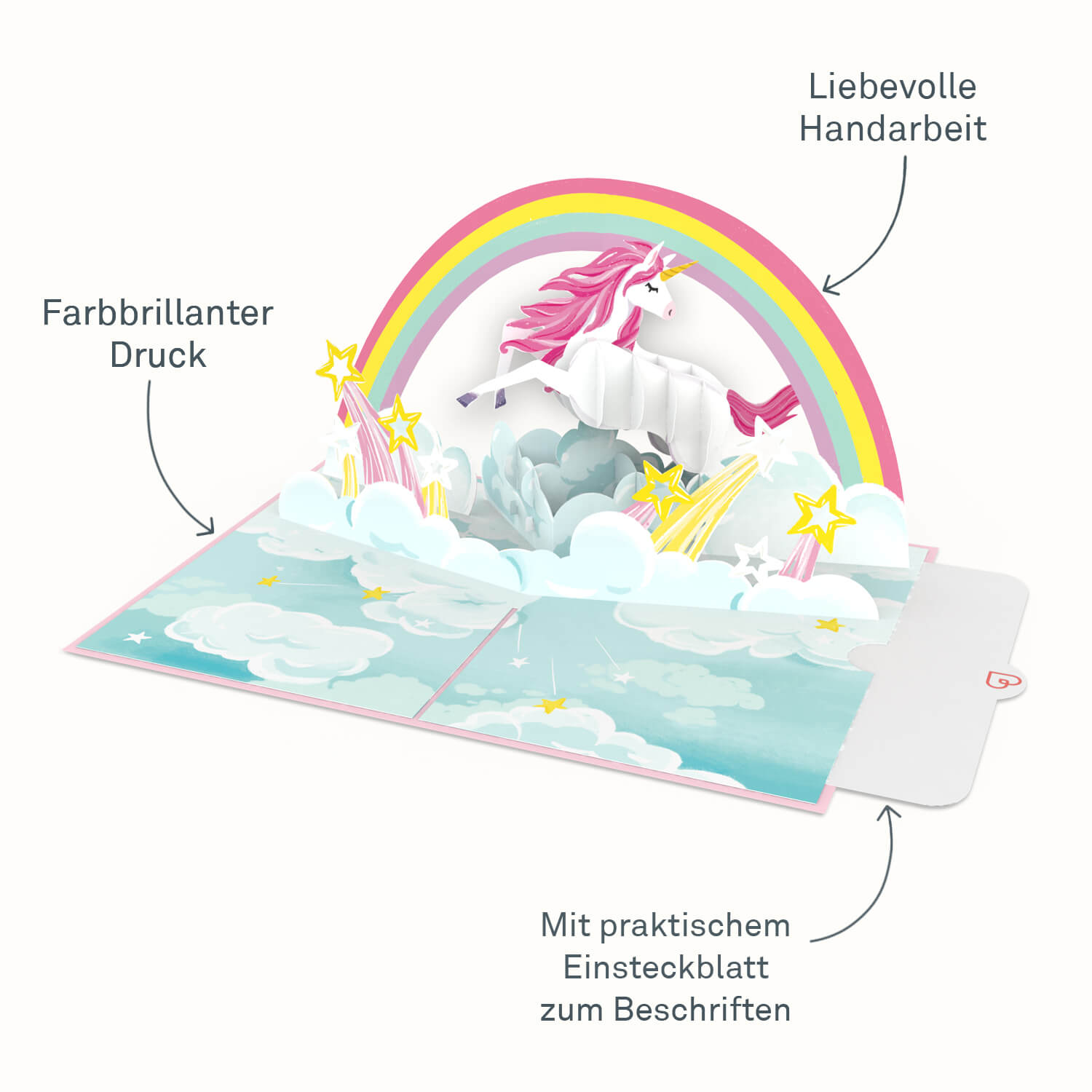 Carte pop-up Licorne avec arc-en-ciel