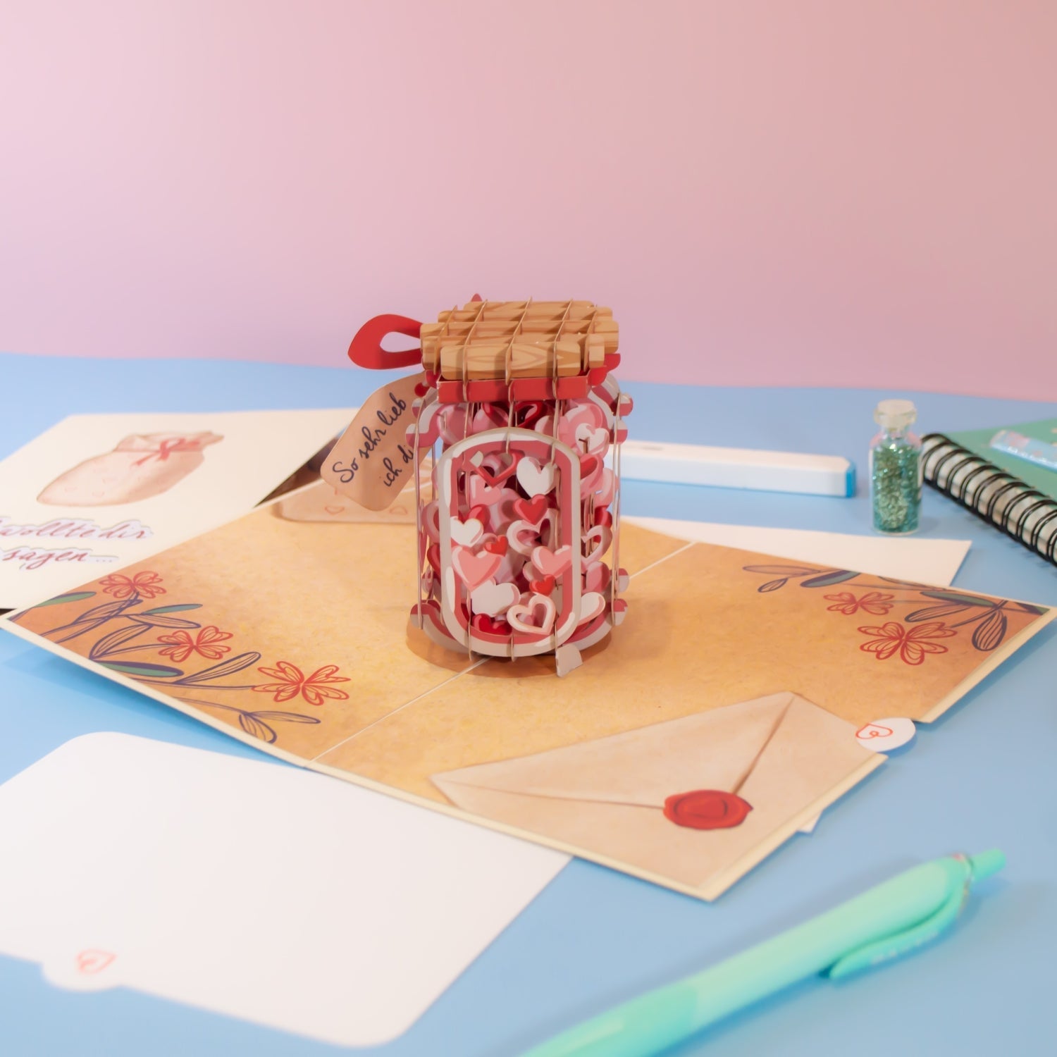 Carte pop-up Un verre plein d'amour