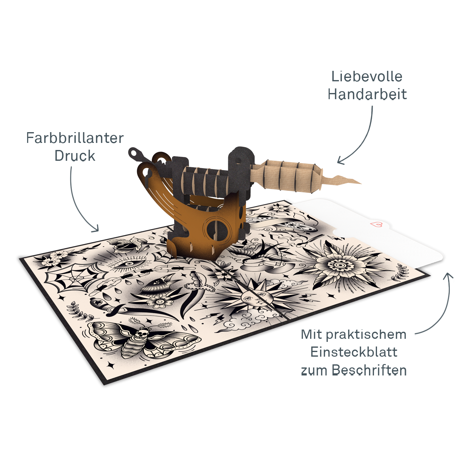 Carte pop-up machine à tatouer