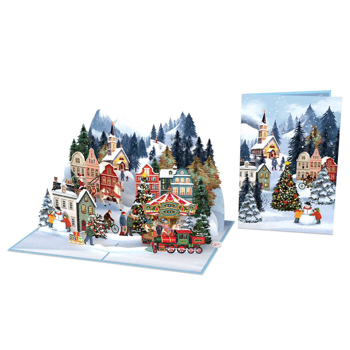 Weihnachtliches Winterdorf Pop-Up Karte