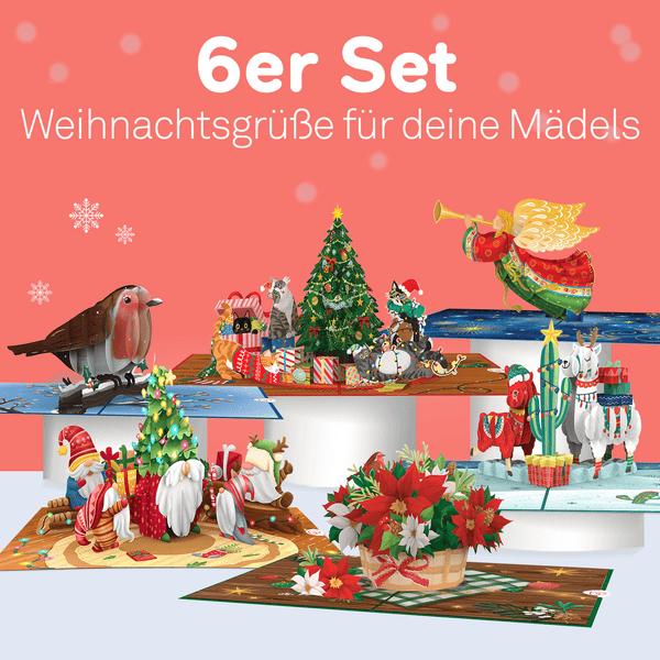 6er Set Pop-Up Karten "Weihnachtsgrüße für Freundinnen"