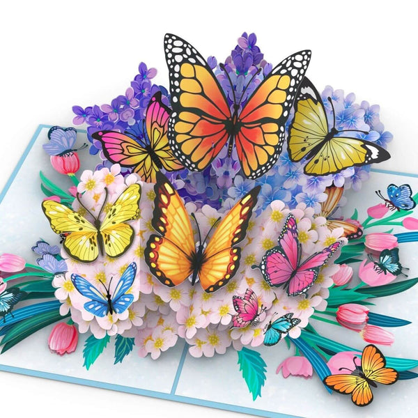 Bunte Schmetterlinge auf Blumen Pop-Up Karte
