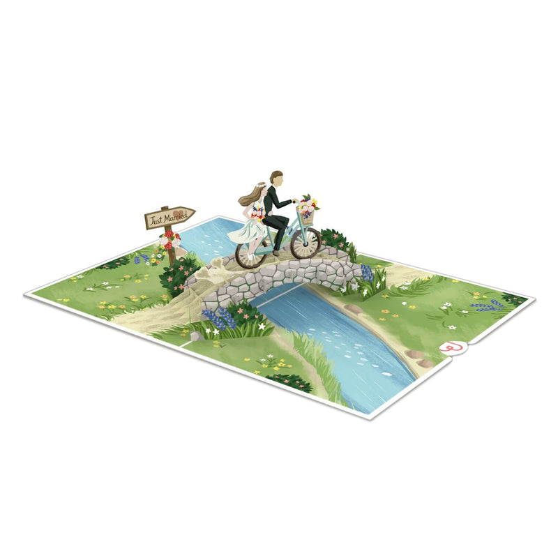 Brautpaar auf Fahrrad Pop-Up Karte