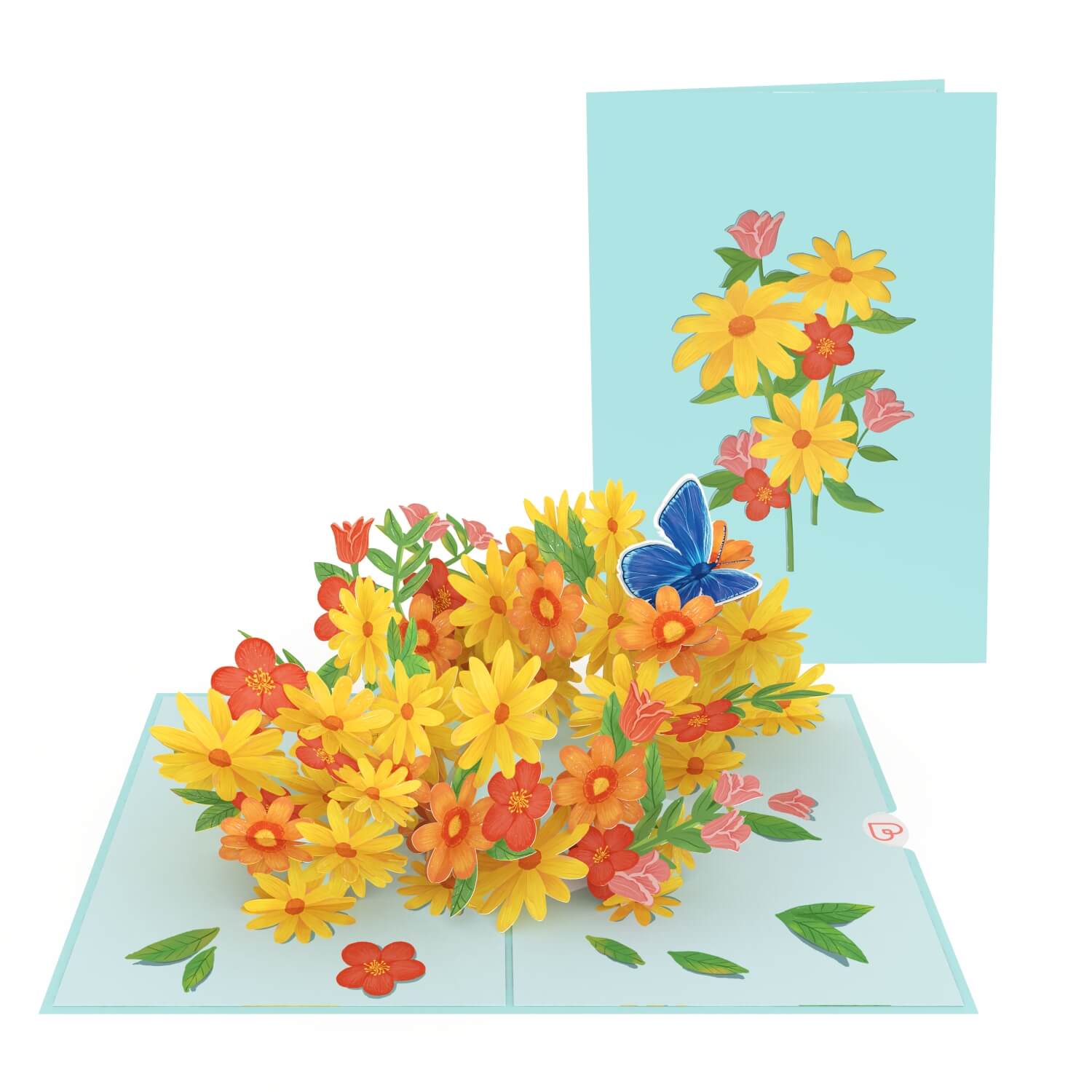 Carte pop-up Marguerites colorées avec papillons