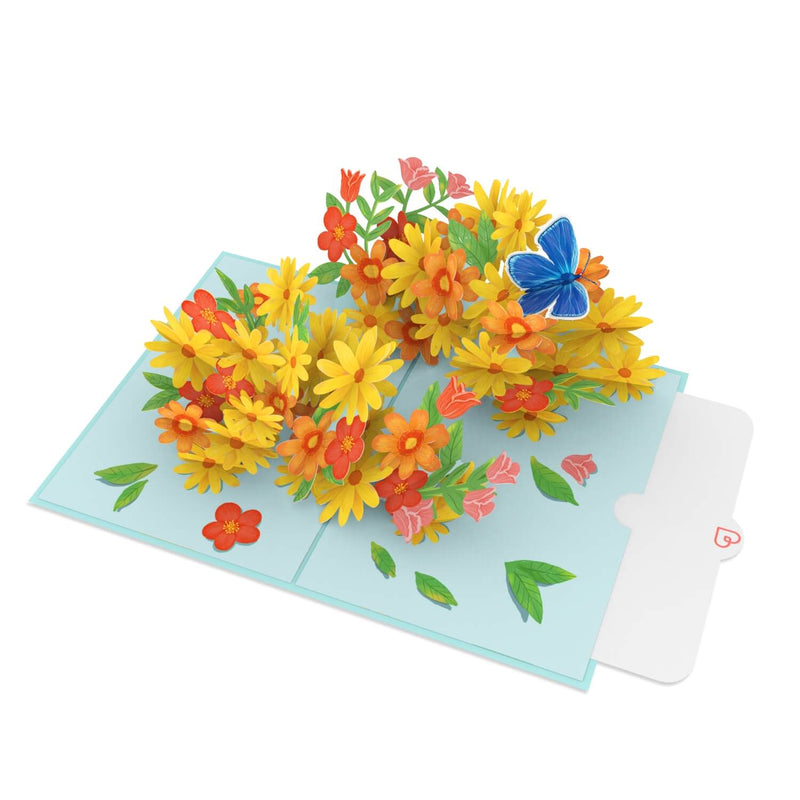 Carte pop-up Marguerites colorées avec papillons