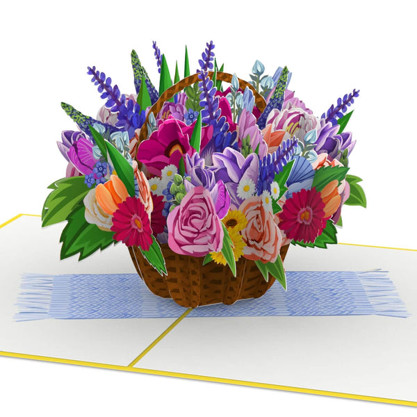 Carte pop-up panier de fleurs colorées
