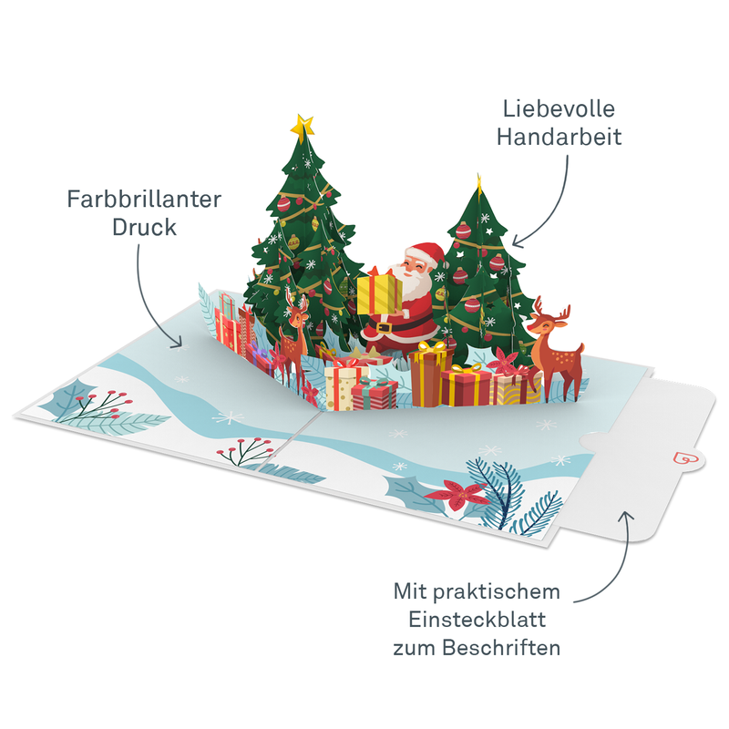 Carte pop-up Père Noël et rennes