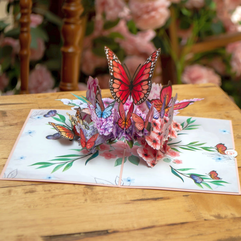 Carte pop-up papillons et fleurs - Carte pop-up papillon 3D