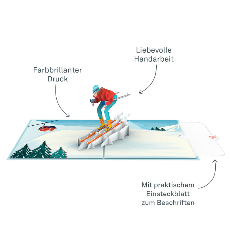 Skifahrerin Pop-Up Karte