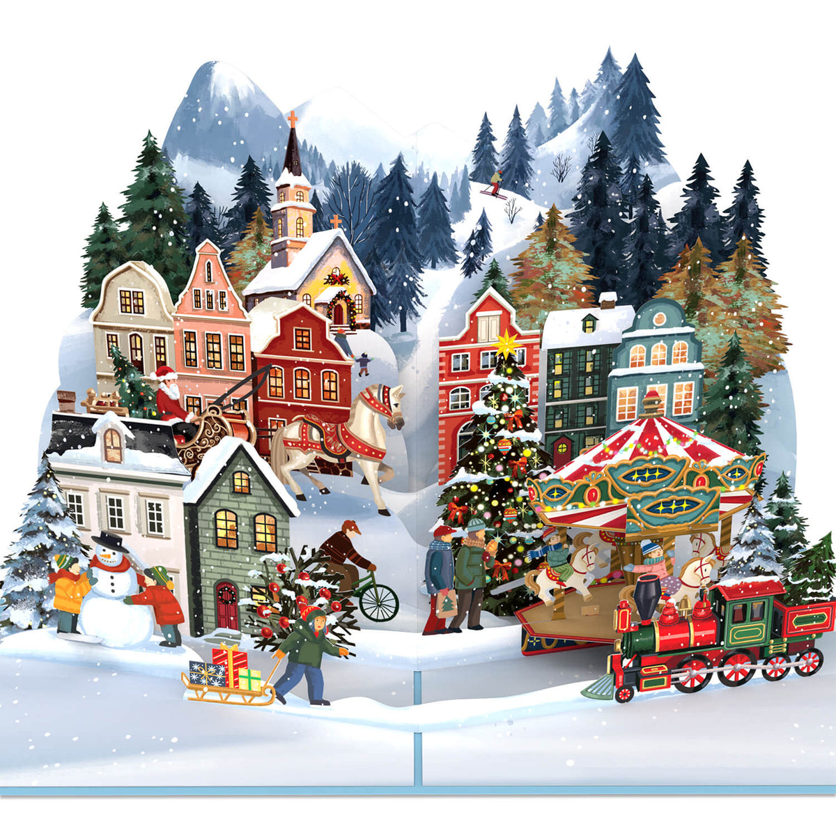 Weihnachtliches Winterdorf Pop-Up Karte