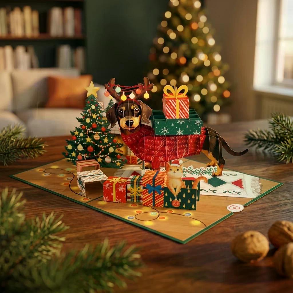 Weihnachtsdackel Pop-Up Karte