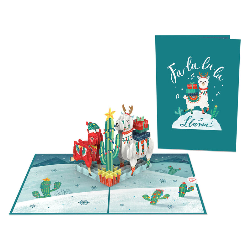 Carte pop-up lamas de Noël