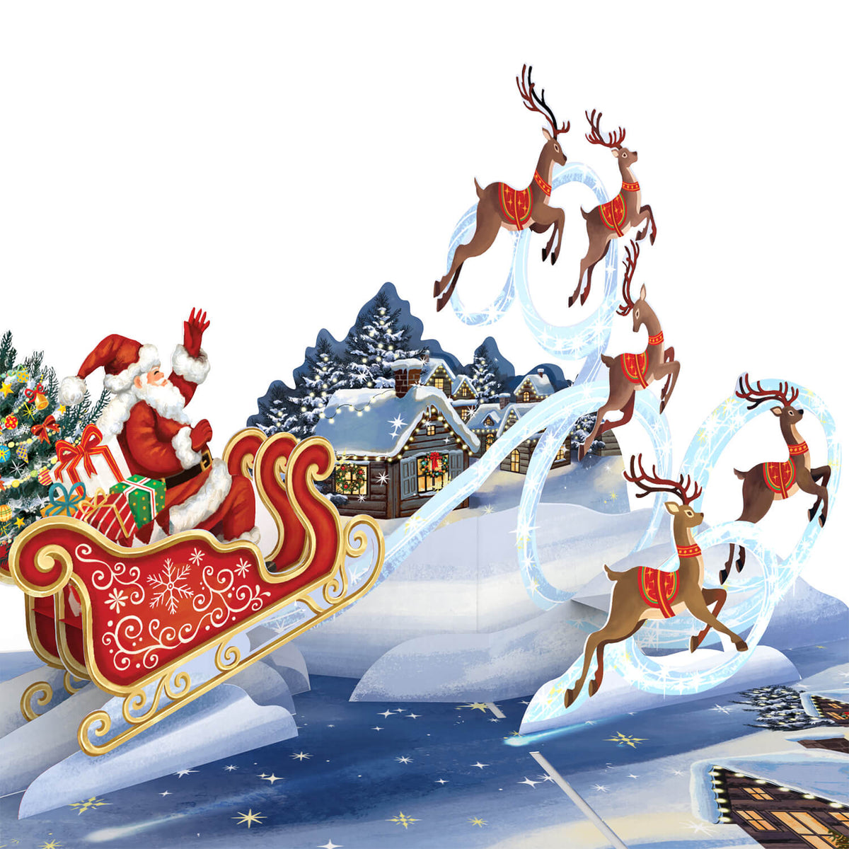 Weihnachtsmann mit Rentieren Pop-Up Karte