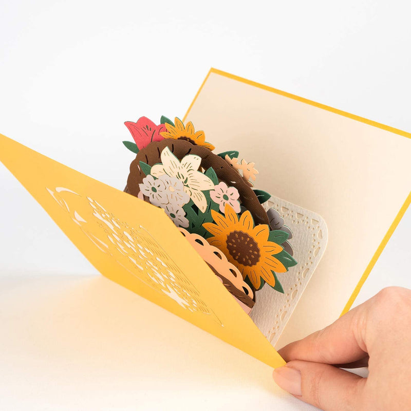 Carte pop-up panier de fleurs avec nœud