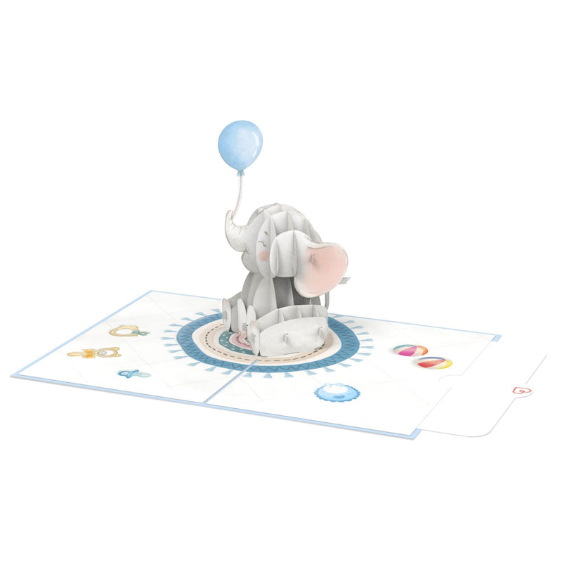 Carte pop-up bébé éléphant (bleu)