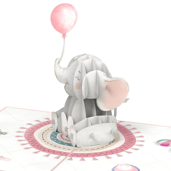 Carte pop-up bébé éléphant (rose)