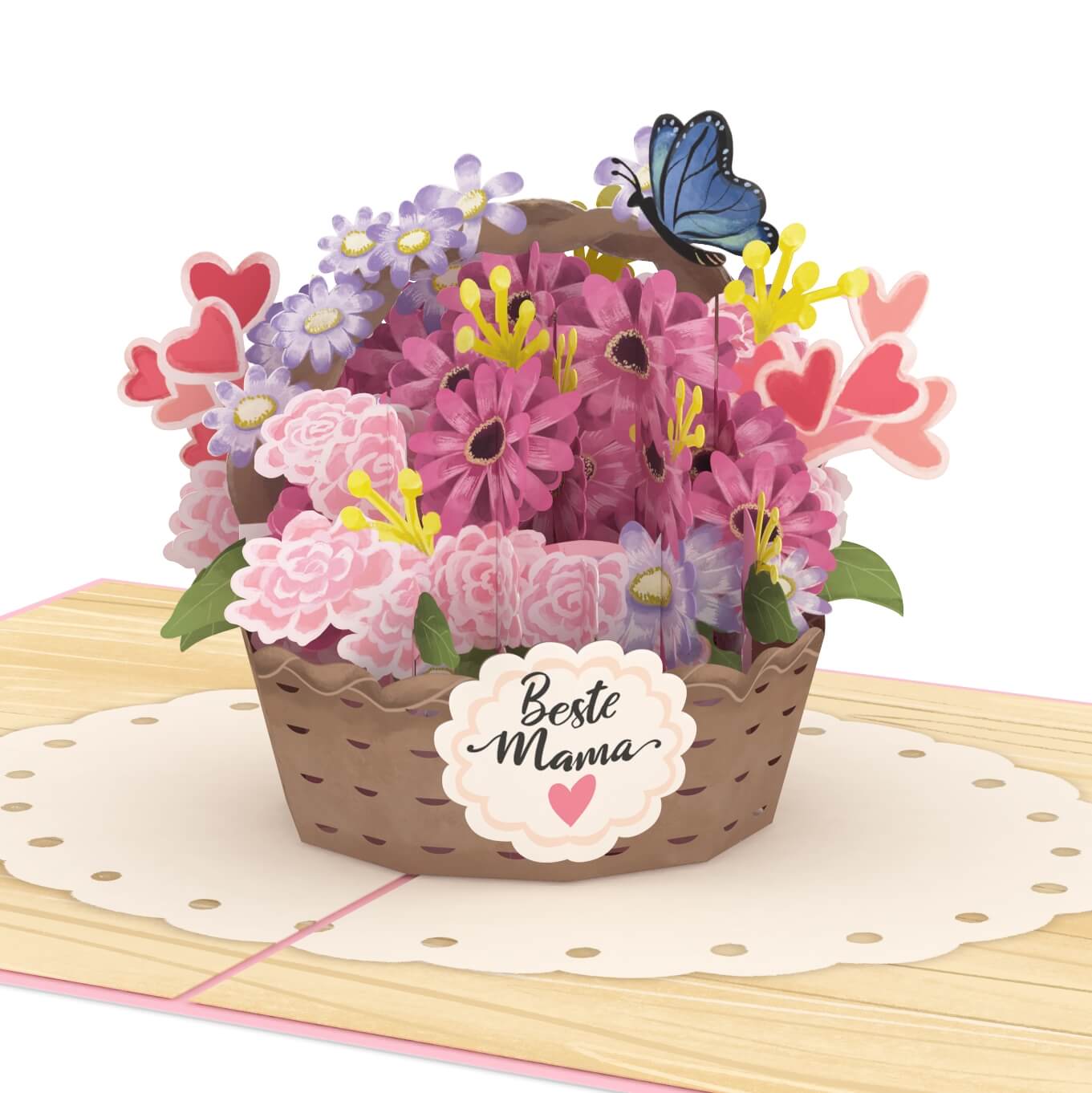 Carte pop-up du panier de fleurs de la meilleure maman