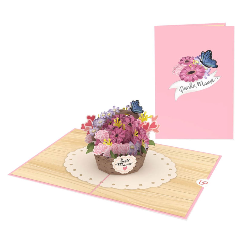 Carte pop-up du panier de fleurs de la meilleure maman