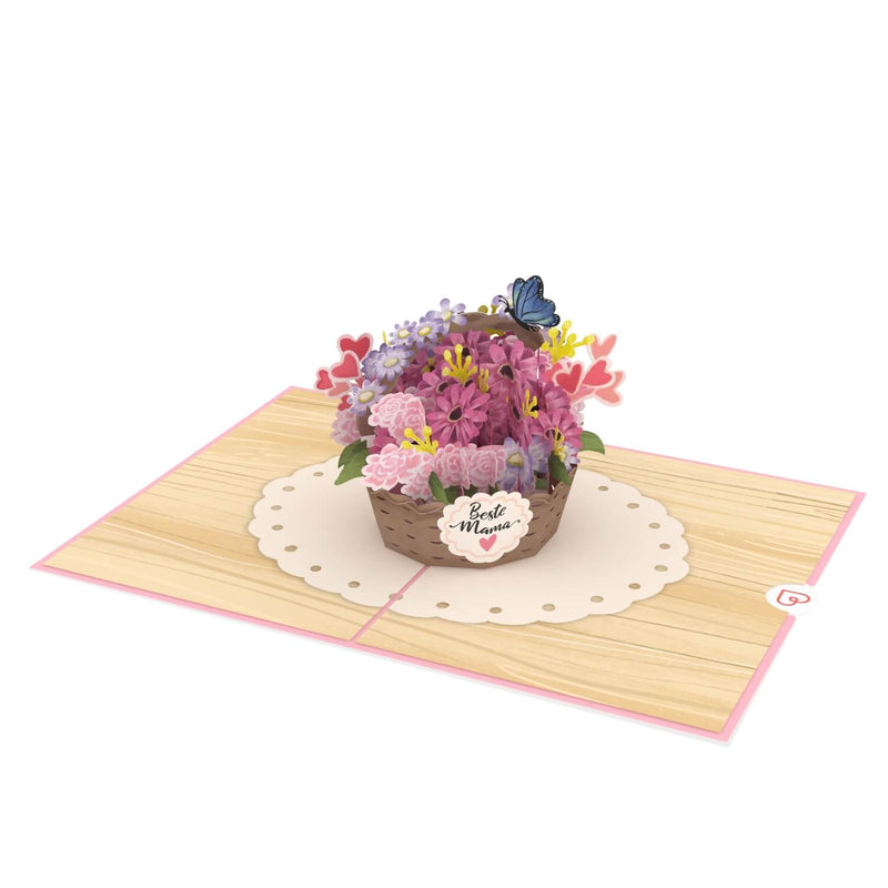 Carte pop-up du panier de fleurs de la meilleure maman