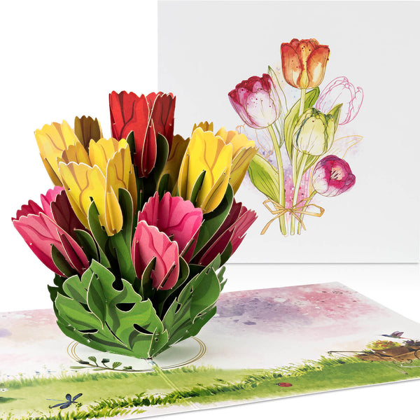 Carte pop-up tulipes colorées