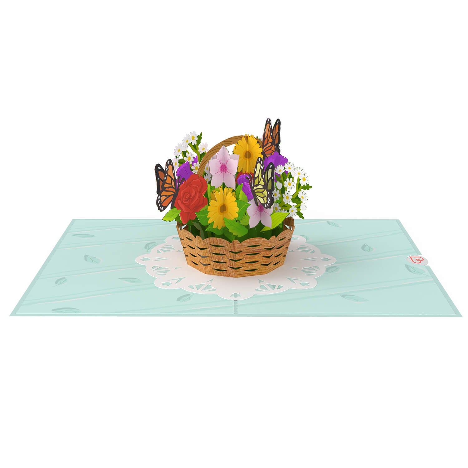 Carte pop-up Panier de fleurs avec papillons