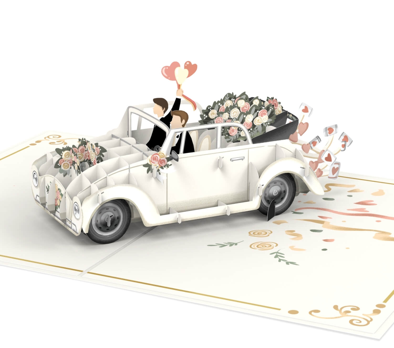 Voiture de mariage avec carte pop-up couple gay
