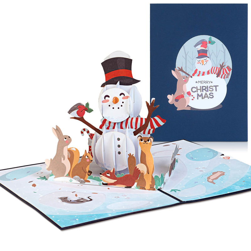 Carte pop-up bonhomme de neige avec animaux