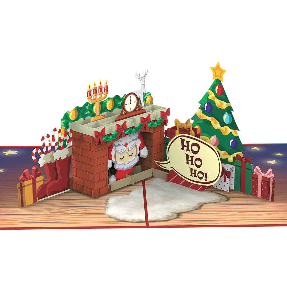 Weihnachtsmann im Kamin Pop-Up Karte