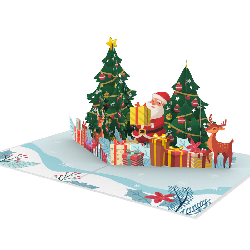 Carte pop-up Père Noël et rennes
